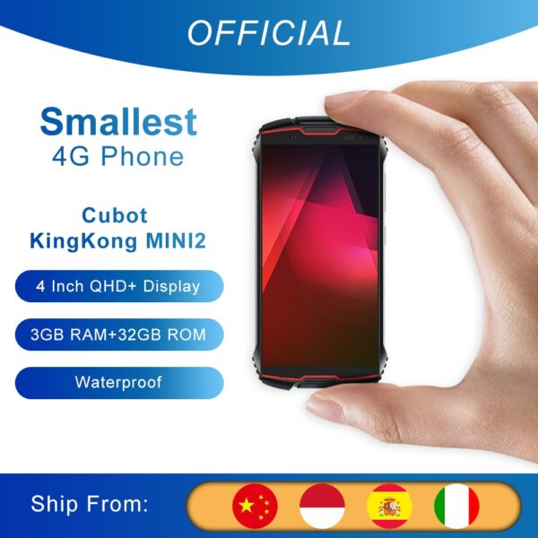 Cubot KingKong MINI2 Rugged Phone 4" QHD Screen Waterproof 4G LTE Dual-SIM Android 10 3GB 32GB 13MP Camera MINI Phone Face ID